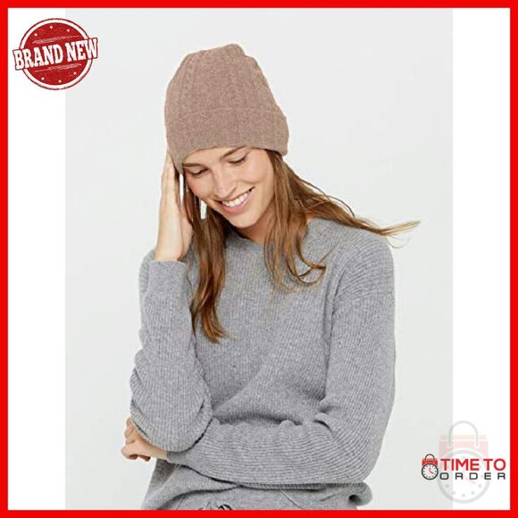 Unisex 100% Pure Cashmere Cable Knit Foldover Beanie Winter Hat main image 4